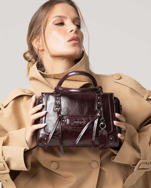 Mini bag bordeaux lucida con tracolla removibile, BURGUNDY