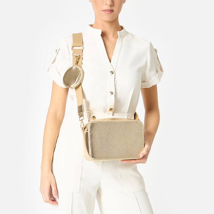 Mini bag a tracolla da donna oro in laminato Primadonna Collection
