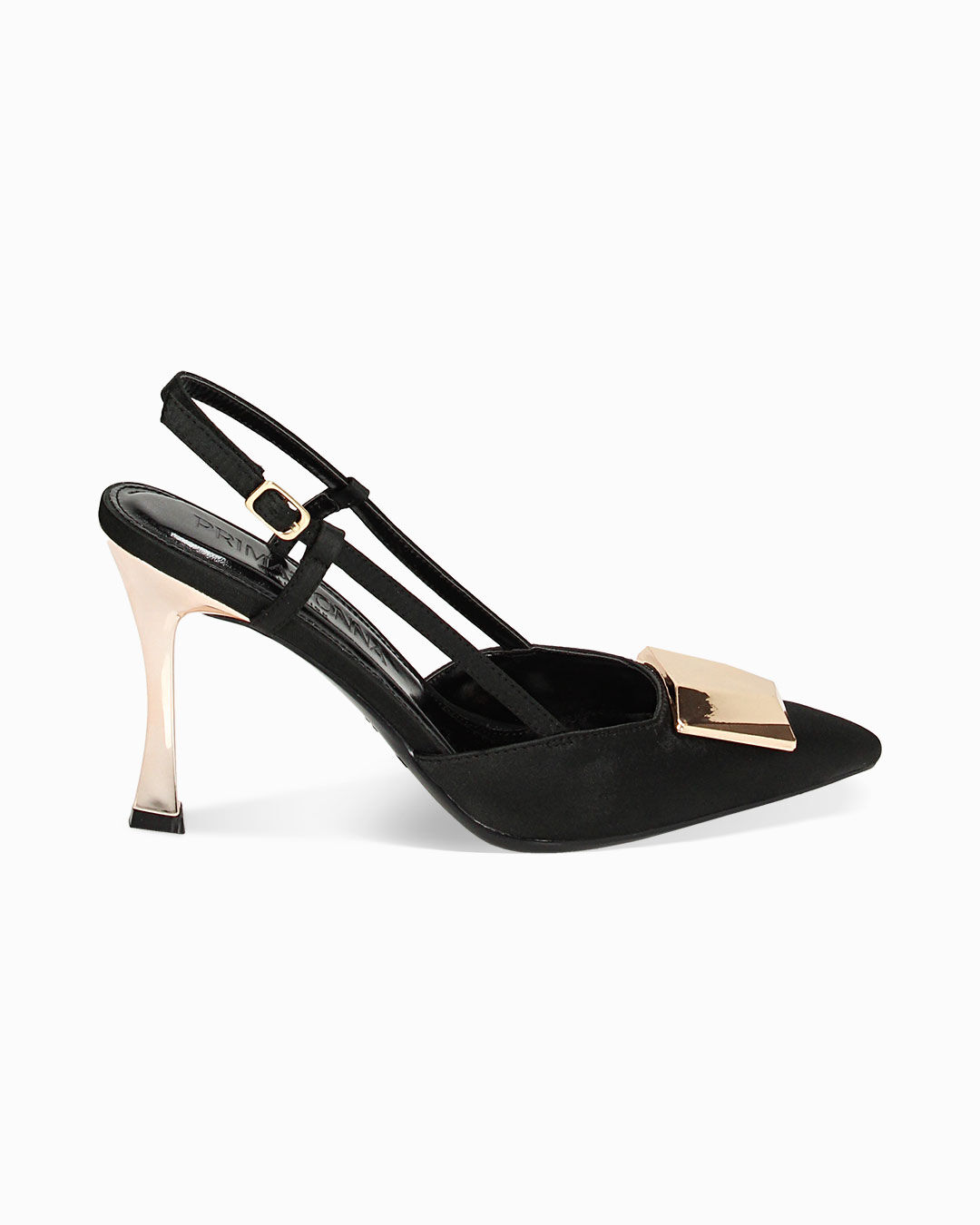 Décolleté slingback nere in raso, tacco 9,5 cm