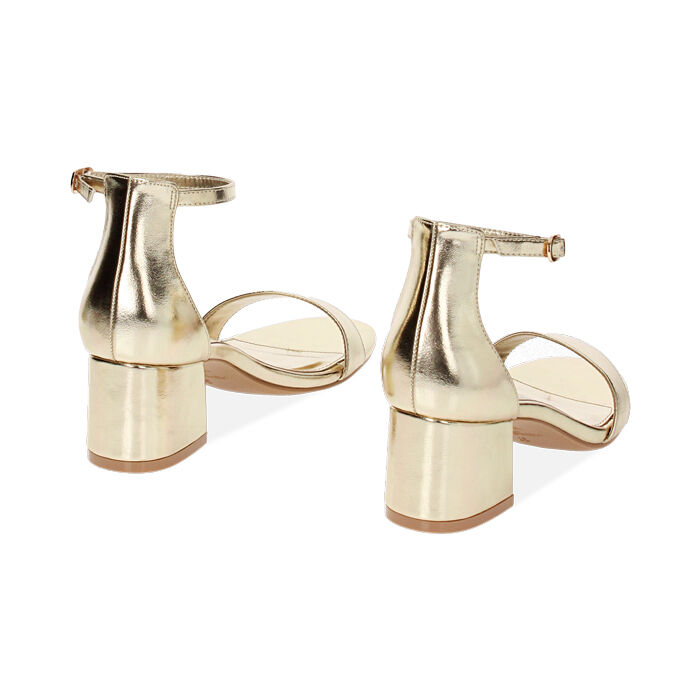 Sandalias de mujer con tacón dorado en laminado Colección