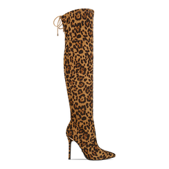 Stivali sopra il ginocchio con tacco 11 cm leopard,