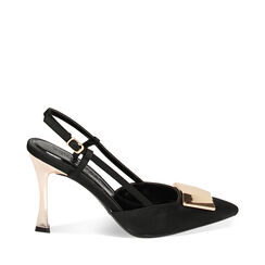 Décolleté slingback nere in raso, tacco 9,5 cm, 232102608RSNERO035, 001a