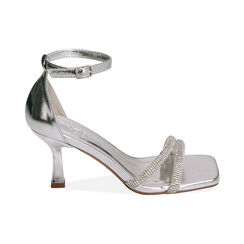 Sandalias con tacón mujer plateadas en laminado con piedras, Primadonna, 254923401LPARGE035, 001 preview