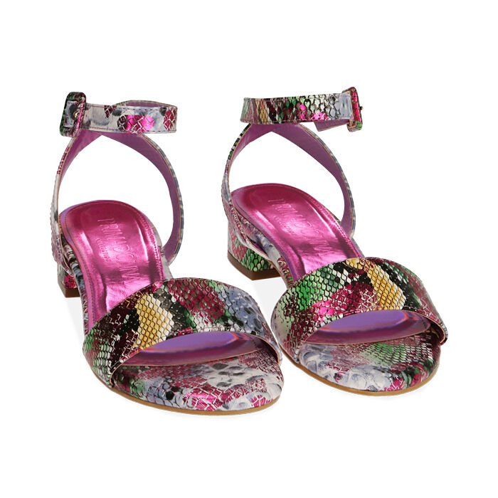 Sandali donna fucsia stampa pitone cinturino tacco 2 5 cm