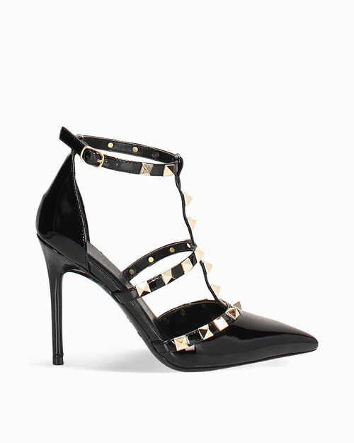 D&eacute;collet&eacute; nere con borchie dorate tacco 10,7 cm, BLACK