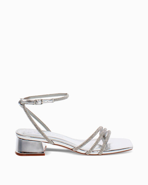 Sandali con tacco argento scintillanti 5,5 cm, SILVER
