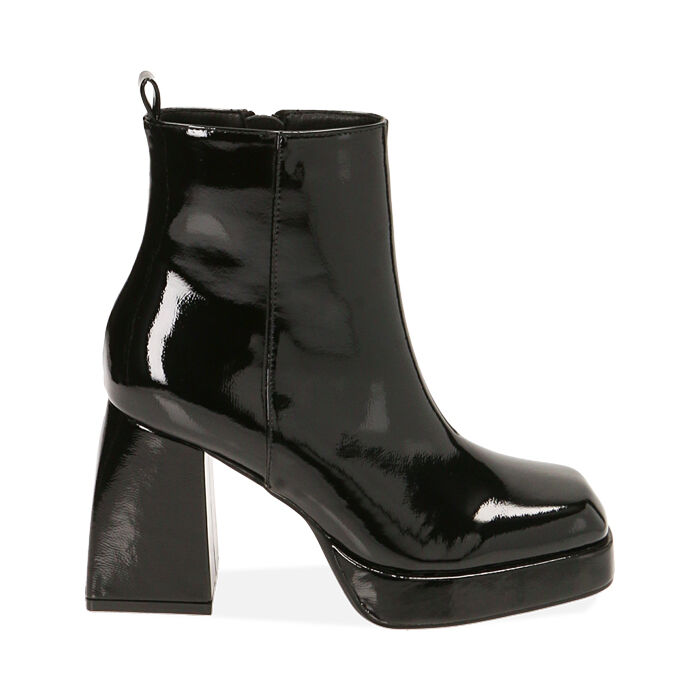Ankle boots neri in naplack, tacco 9 cm, Special Price, 204981701NPNERO038