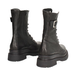 Bottines à lacets pour femme en cuir lavé noir, Primadonna, 261050504PANERO036, 004 preview
