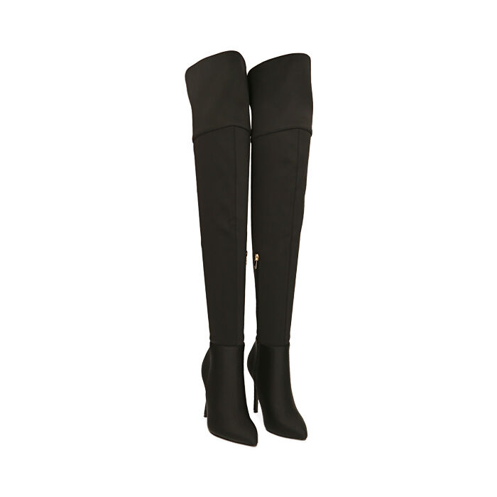 Stivali donna overknee nero in tessuto elasticizzato tacco 10 5 cm Primadonna Collection