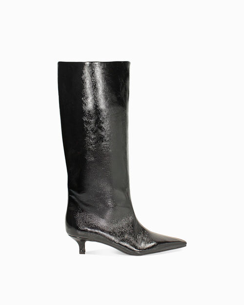 Bottes noires en cuir verni avec talon de 4,3 cm, BLACK