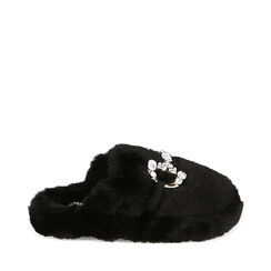 Pantofole nere fluffy con cristalli, Primadonna, 224702312FUNERO035, 001a