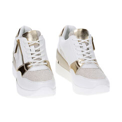 Sneakers bianco/oro, zeppa 7 cm, Primadonna, 237516531EPBIOR035, 002 preview