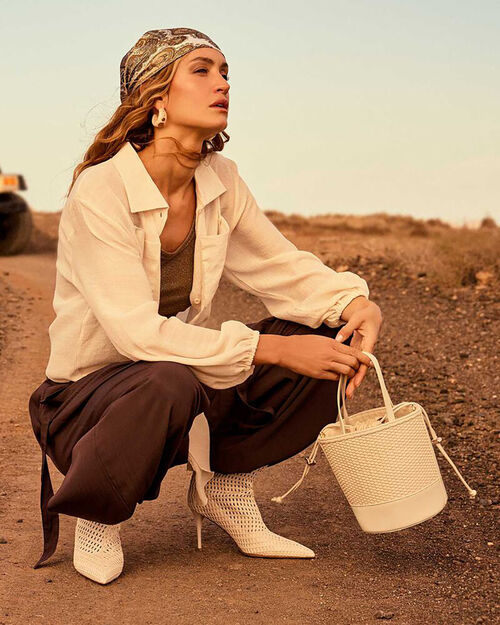 Borsa a mano panna con tracolla removibile, CREAM