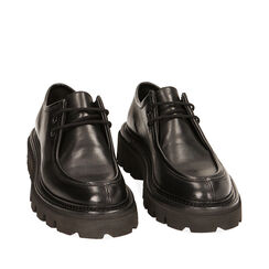 Stringate chunky in pelle nera, tacco 5 cm, 22S211307PENERO036, 002a
