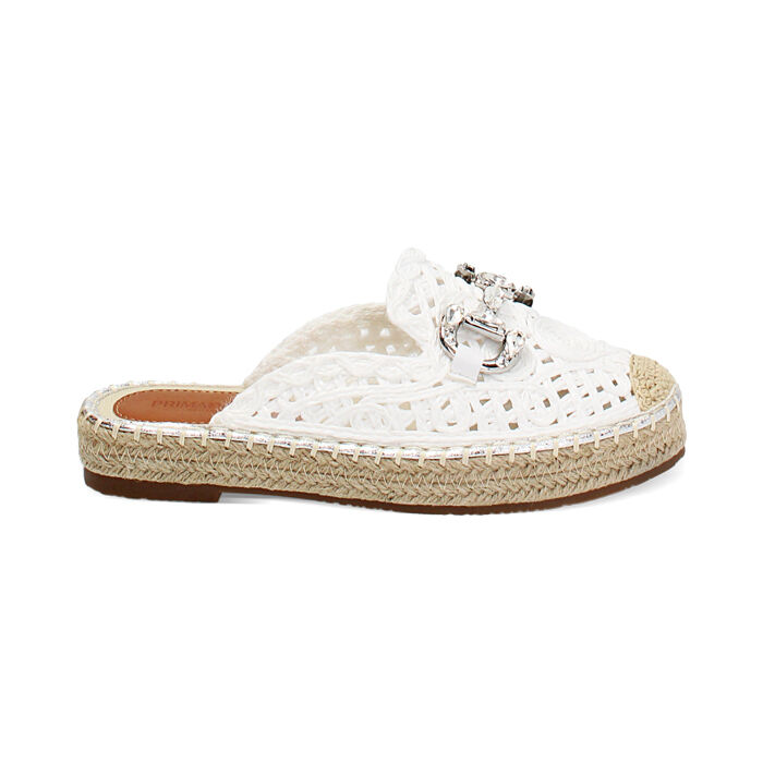 Zuecos de mujer blancos en rafia, Primadonna, 254930500RFBIAN035