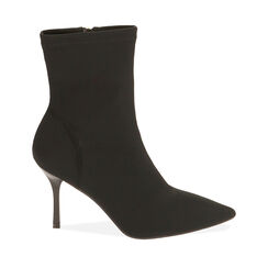 Ankle boots neri in lycra, tacco 8,5 cm , 202162809LYNERO035, 001a