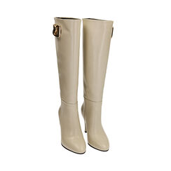 Botas de piel color crema, tacón de 8,5 cm., Primadonna, 20A539000PEPANN037, 002 preview