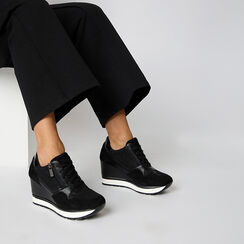 Zapatillas deportivas negras en microfibra con tacón de 8,5 cm, Primadonna, 262811633MFNERO035, 002a