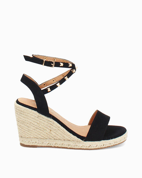 Zeppe donna nere in canvas con braccialetto, 