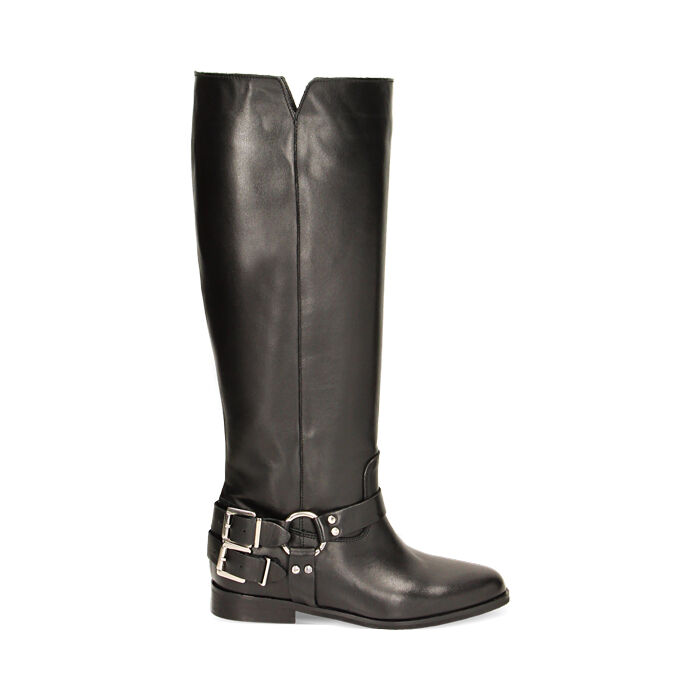 Stivali donna neri in pelle con fibbie Primadonna Collection