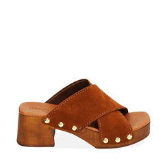 Sandali cognac in camoscio, tacco 5,5 cm, Primadonna, 214314255CMCOGN035, 001a