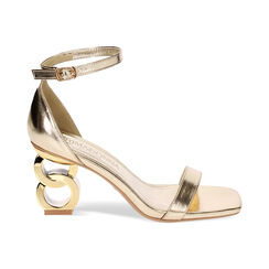 Sandali oro in laminato, tacco scultura 7,7 cm, Ultime occasioni, 234961501LMOROG035, 001 preview
