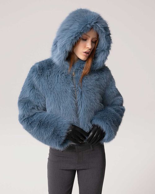 Cazadora de pelo sint&eacute;tico azul celeste oversize, LT BLUE