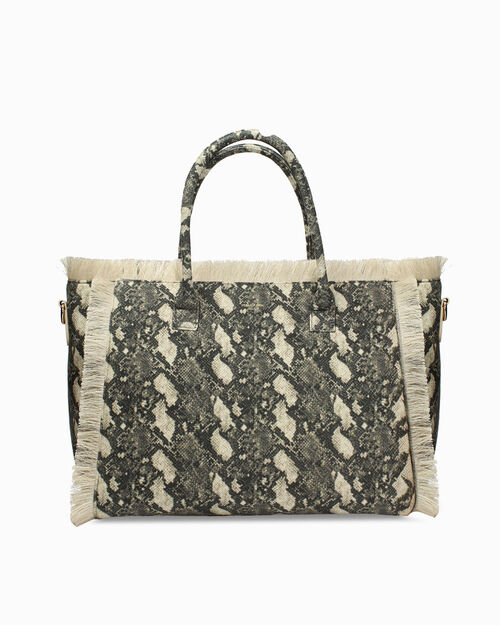 Borsa a spalla pitone nero-beige con tracolla, MULTI COLOR