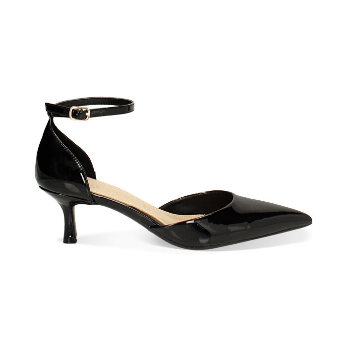 Décolleté open shank donna nere in vernice, tacco 5,5 cm, Primadonna, 252139719VENERO035