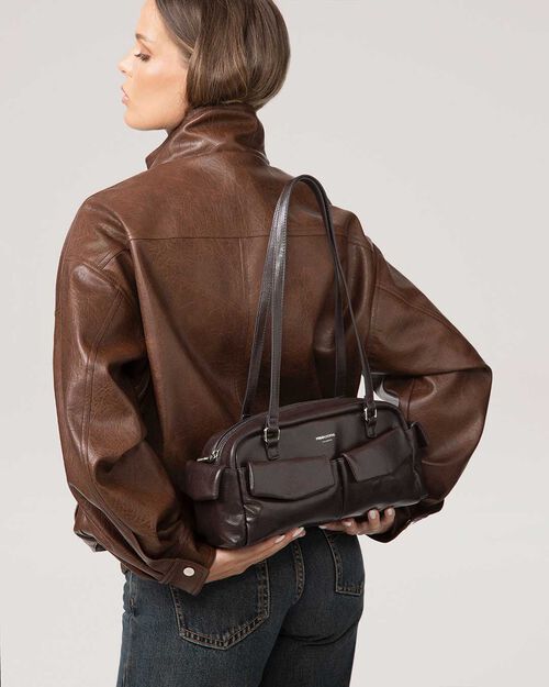 Borsa a spalla testa di moro elegante, DK BROWN