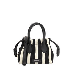 Sac à main femme noir ivoire en toile, Primadonna, 25F511706CANEPAUNI, 001a