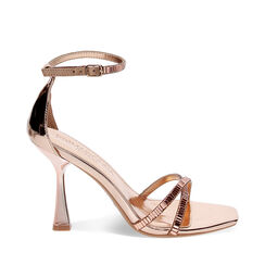 Sandali rosa-oro a specchio con pietre, tacco 9,5 cm, Primadonna, 234912951SRRAOR035, 001a