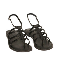 Sandali flat in pelle nera, Primadonna, 216702037PENERO035, 002a