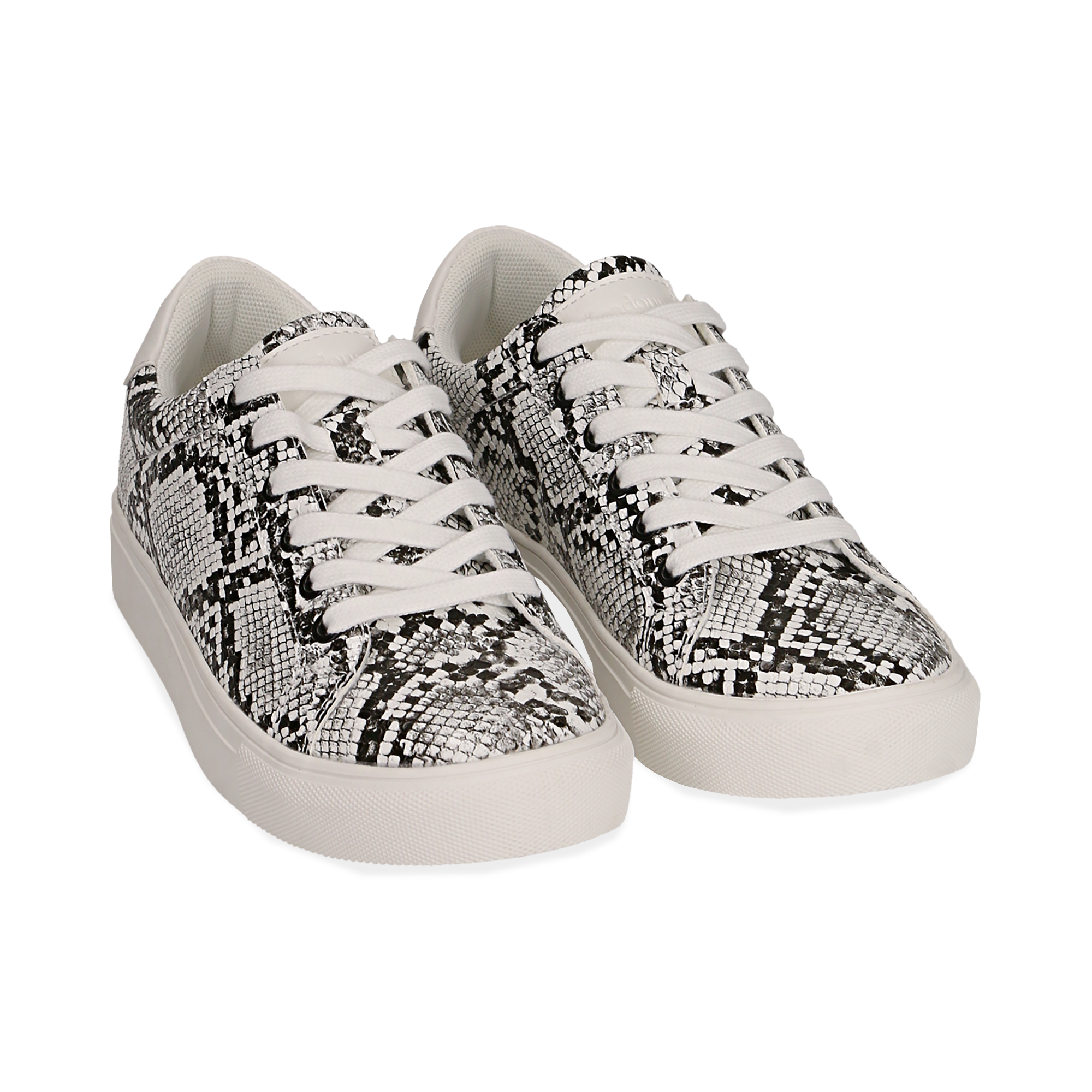 Baskets blanche/noir en simili-cuir imprimé serpent | Primadonna Collection