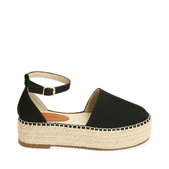 Espadrillas nere in canvas, platform 4,5 cm, Primadonna, 214910220CANERO035, 001a