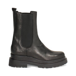 Stivali beatles neri in pelle lavata con suola in gomma, Primadonna, 261050502PANERO036, 001a