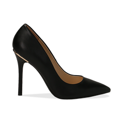 Décolleté nere in eco-pelle con punta affusolata , tacco stiletto 11 cm,