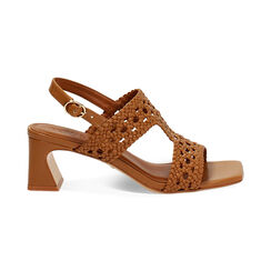 Sandalo donna cognac intrecciato, tacco 5,5 cm, Primadonna, 25P550002EICOGN035, 001 preview