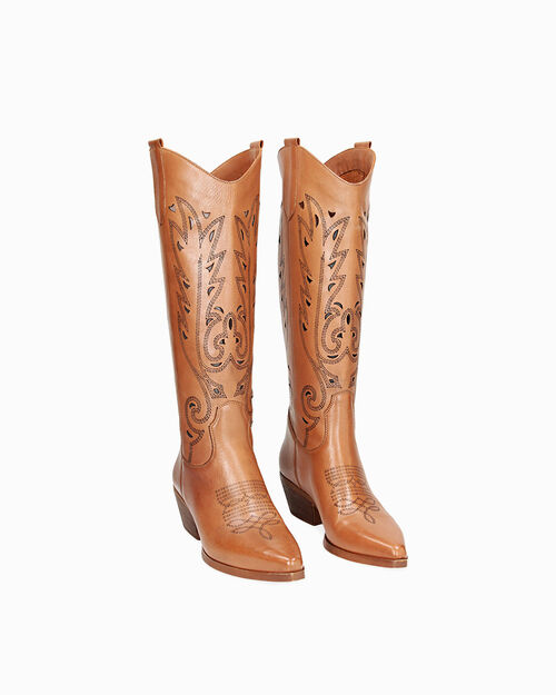 Botas vaqueras de cuero en color co&ntilde;ac, 