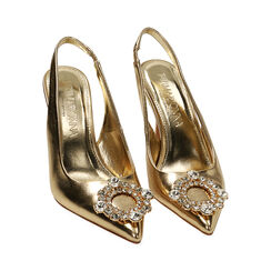 Décolleté slingback gioiello oro, tacco 9,5 cm, Primadonna, 212126328LMOROG036, 002 preview