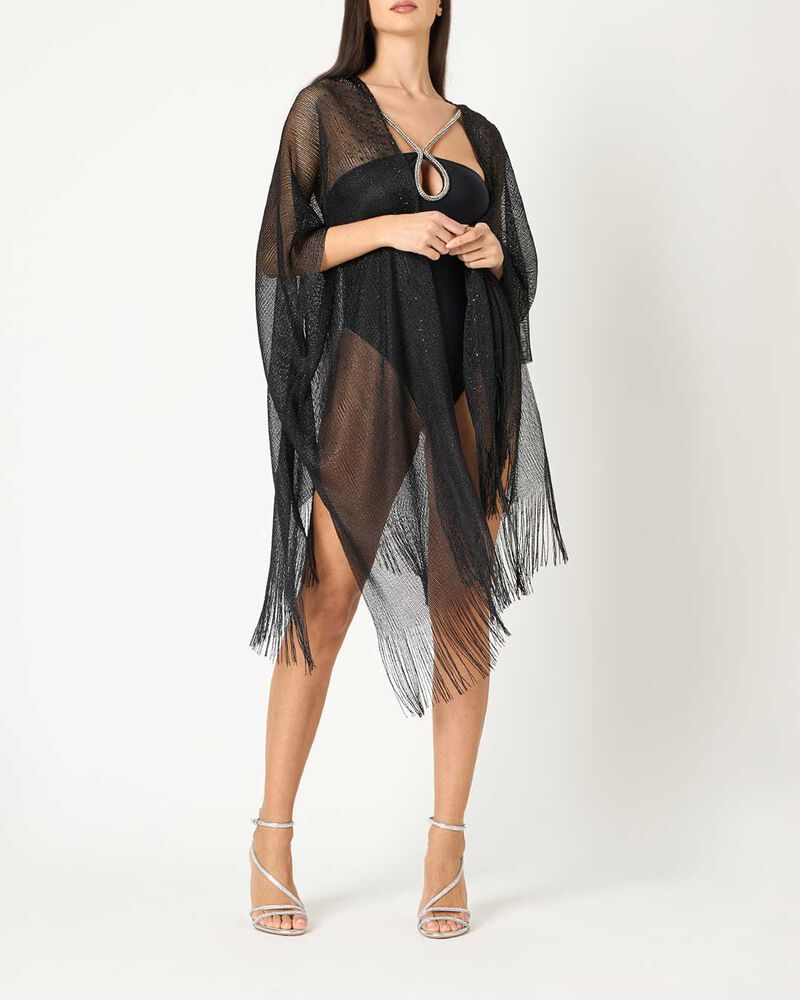 Poncho donna nero in tessuto image number null