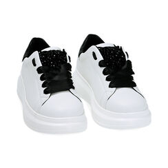 Sneakers bianche con perle, suola 4,5 cm, Primadonna, 222866052EPBIAN035, 002 preview