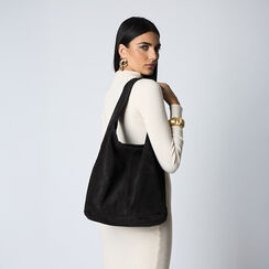 Borsa a spalla di camoscio nera, Primadonna, 260802577CMNEROUNI, 002a