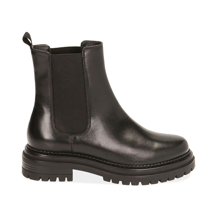 Chelsea boots neri in pelle, tacco 4 cm , Primadonna, 18L920011PENERO037