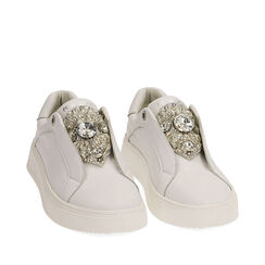 Sneakers blanches avec pierres précieuses, SOLDES, 190625503EPBIAN035, 002a