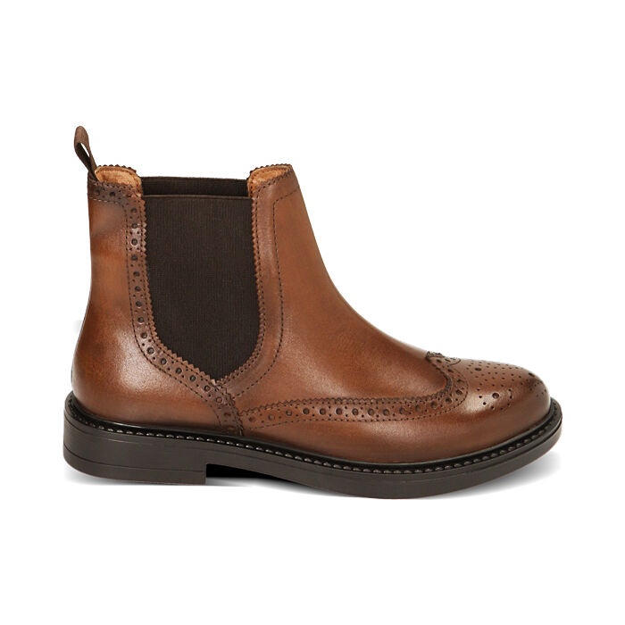 Stivaletti Chelsea cognac flat in pelle, Primadonna, 221406797PECOGN035