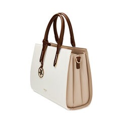 Borsa a mano donna bianca con manici cognac, Primadonna, 255701050EPBIANUNI, 003 preview