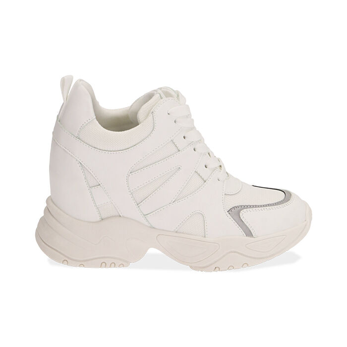 Sneakers bianche, zeppa 4 cm , Special Price, 182815552EPBIAN037