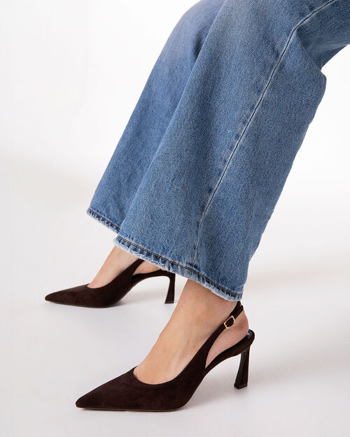 Zapato de sal&oacute;n marr&oacute;n oscuro tac&oacute;n 7,5 cm, DK BROWN