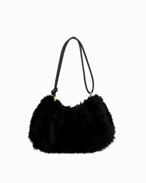 Sac port&eacute; &eacute;paule noir en fourrure synth&eacute;tique, BLACK